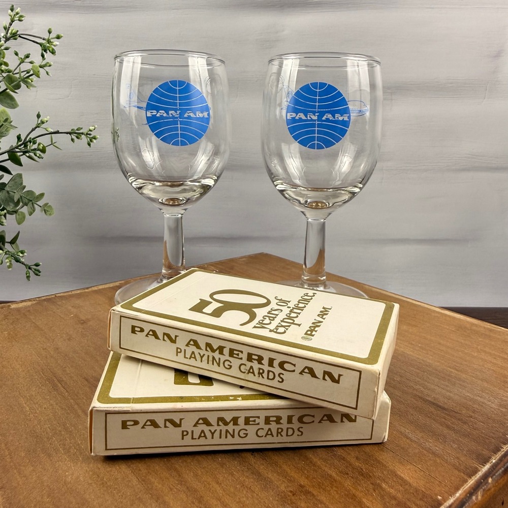 Pan Am Boeing 747 Glasses Playing Cards Airline Memorabilia Lot Vintage
